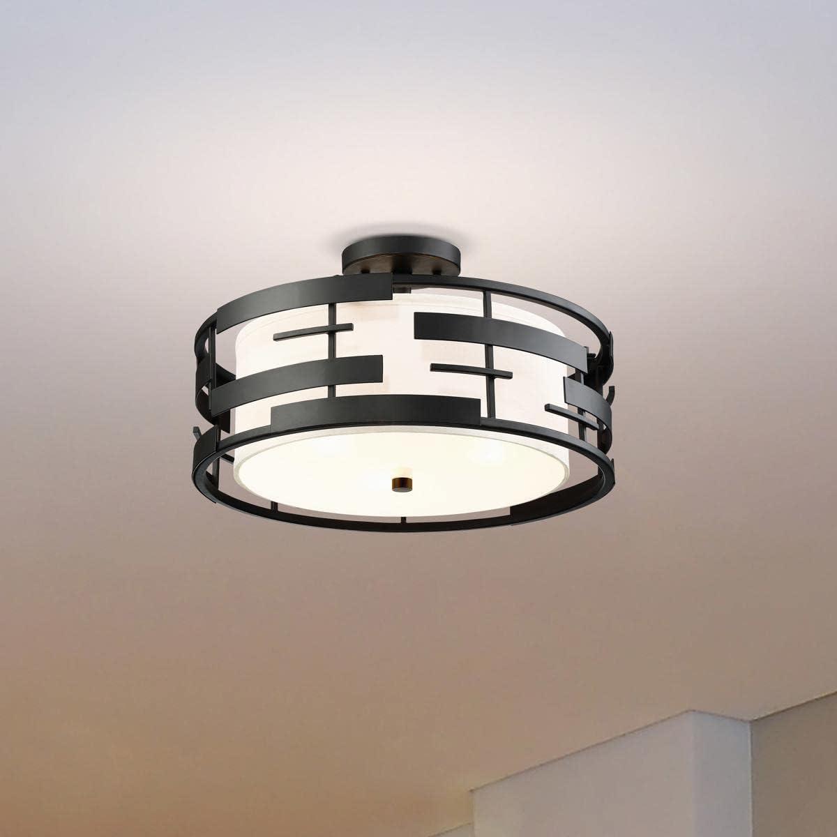 Lansing 16'' Black Drum Semi-Flush Mount Light