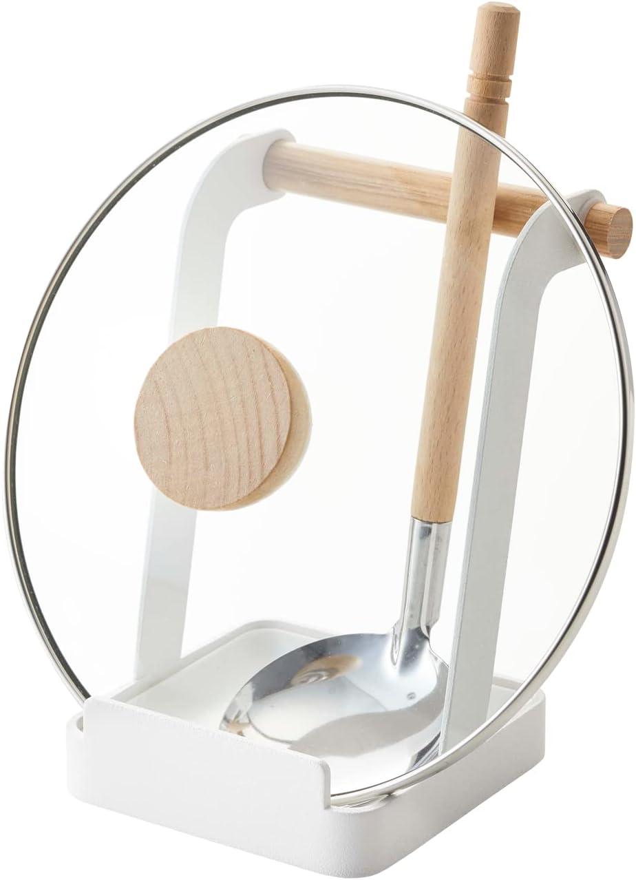 Compact White Wood Ladle and Lid Stand