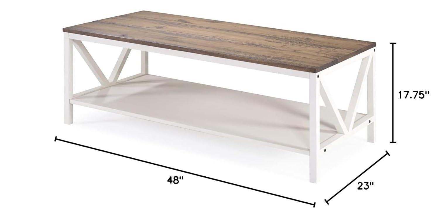 Walker Edison 48" Rectangle Wood Coffee Table in Reclaimed Barnwood and White