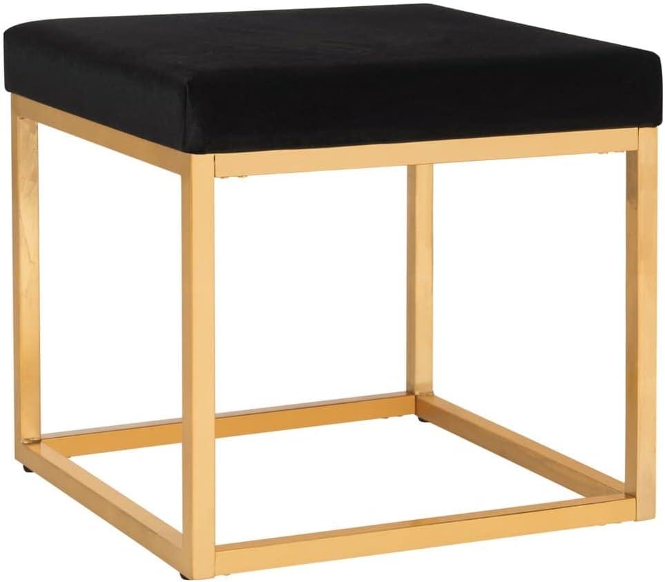 Rowan Contemporary Glam Square Ottoman - Black/Gold - Safavieh