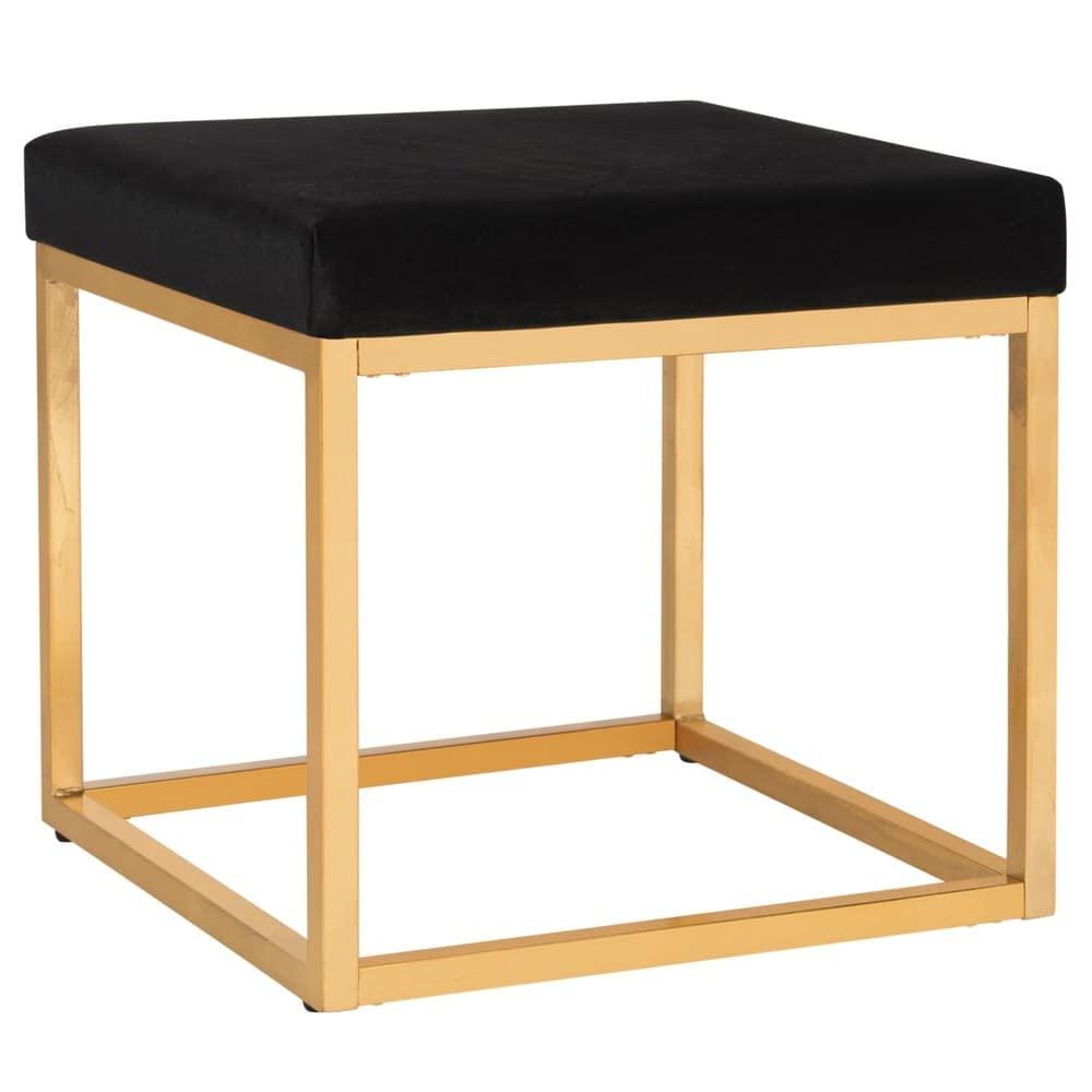 Rowan Contemporary Glam Square Ottoman - Black/Gold - Safavieh