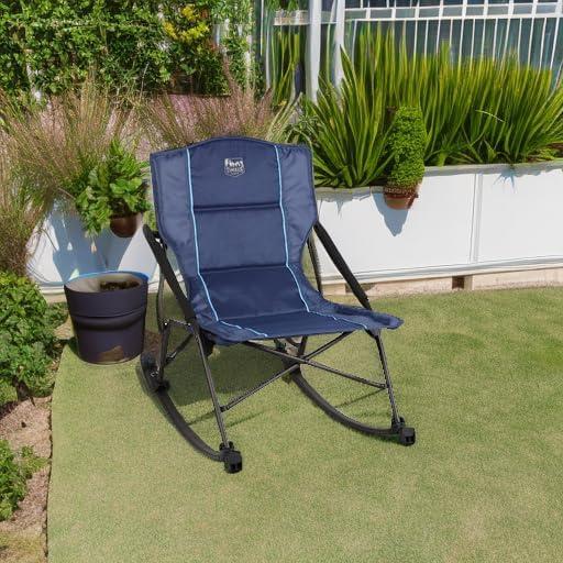 Folding Rocking Camping Chair with Hard Armrests, Portable Outdoor Rocker for Patio, Garden, Lawn, Supports up to 250 lbs, Blue