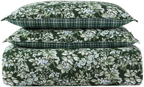 Laura Ashley Bramble Floral Cotton Green Duvet Cover Bonus Set