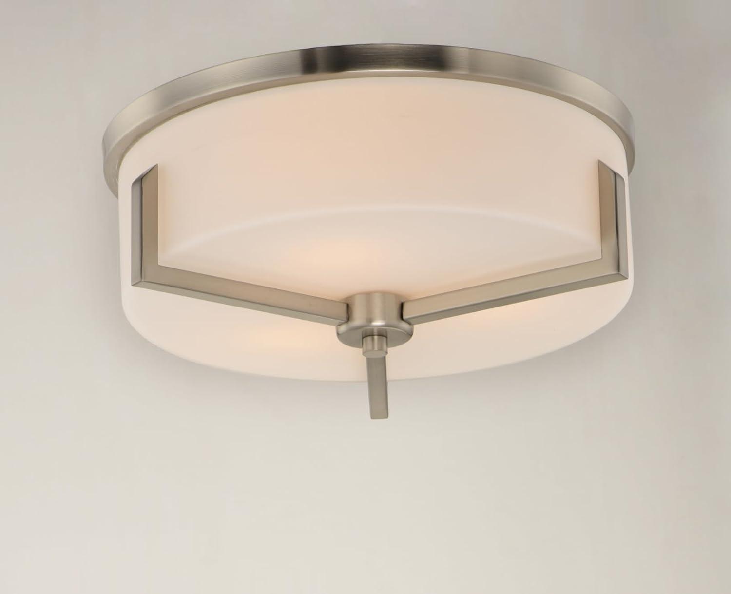 Satin Brass and White Glass 3-Light Drum Flush Mount