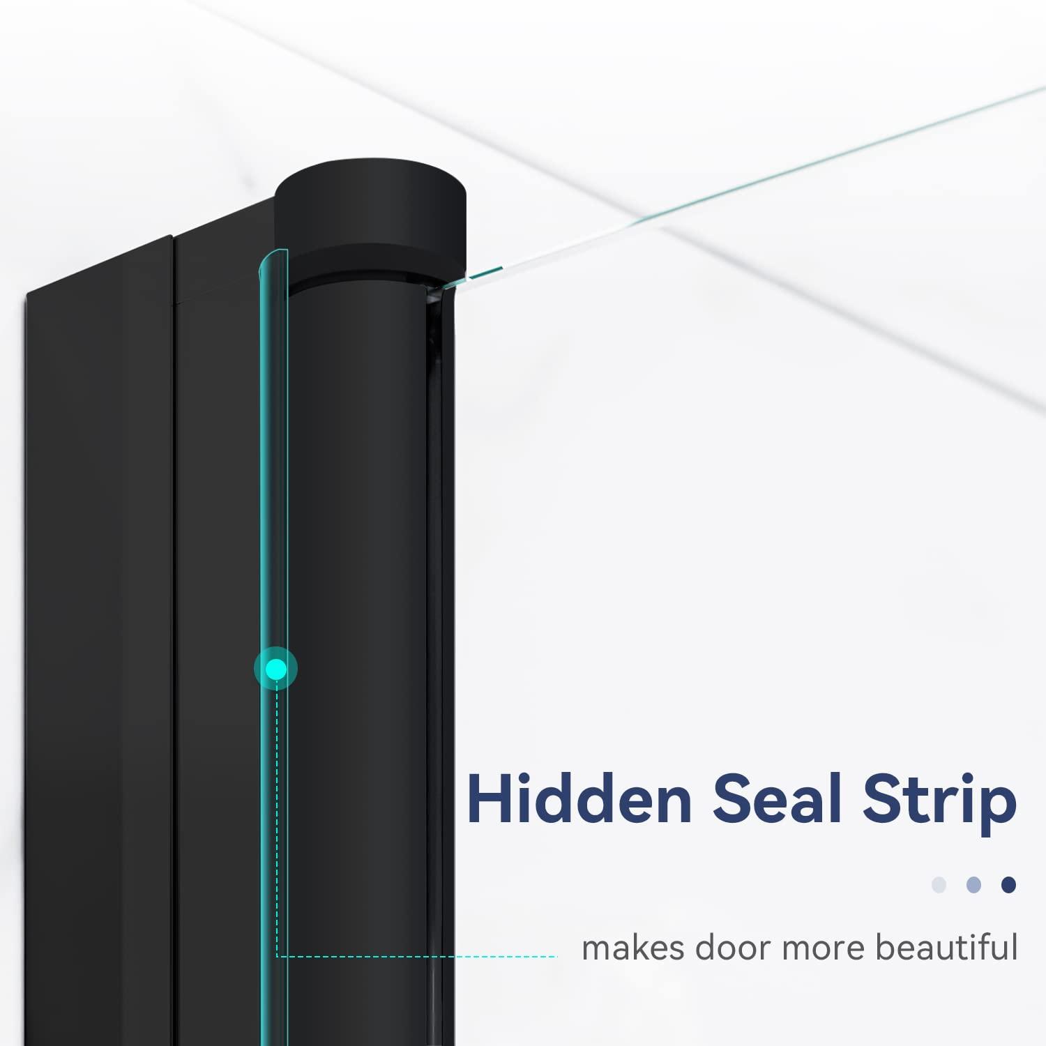 ELEGANT Semi-Frameless Shower Door 34 in.W x 72 in.H, Pivot Swing Shower Door with 1/4 in. Clear Tempered Glass, Single Glass Panel, Black Finish