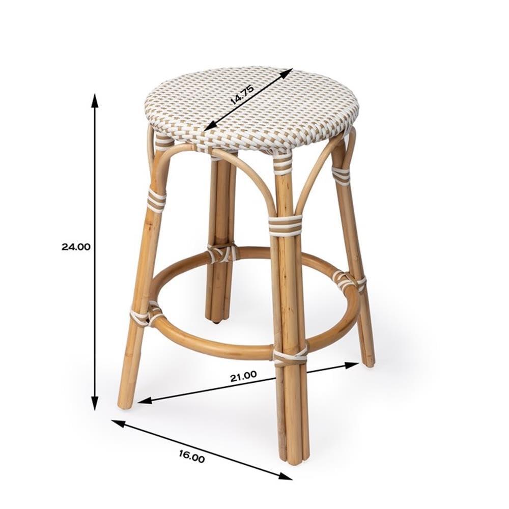 Beaumont Lane Island Living Rattan Counter Stool in Beige and White