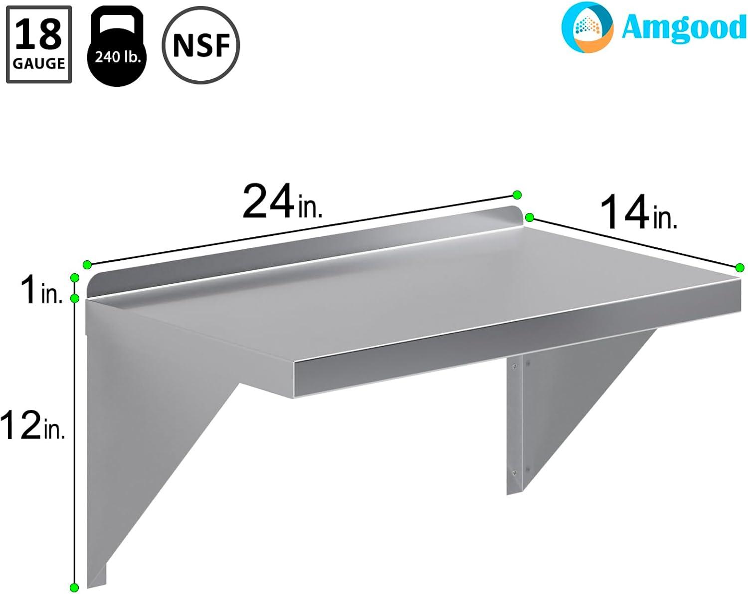 24" x 14" Stainless Steel Wall Shelf with Brackets