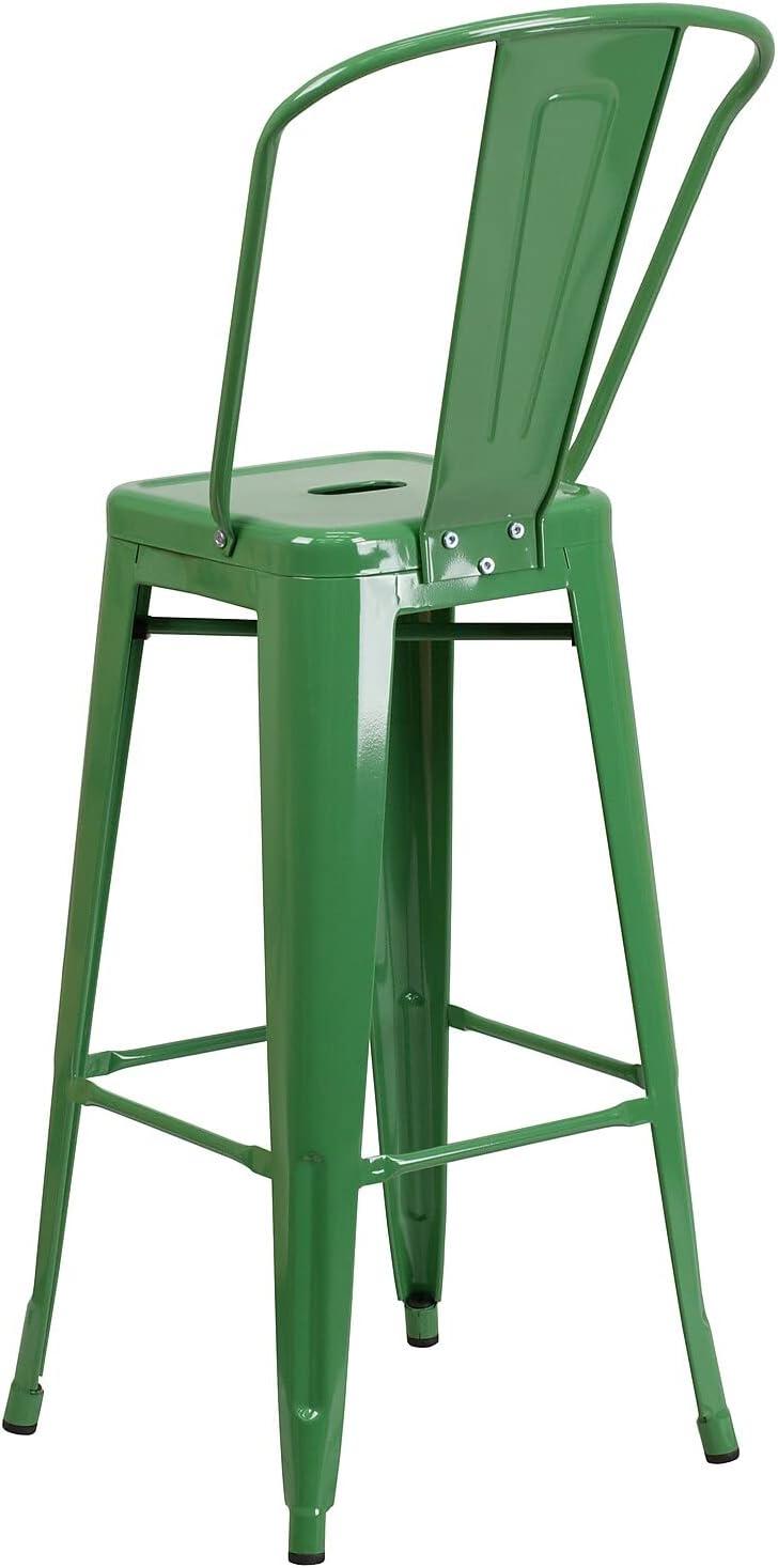 Flash Furniture Commercial Grade 30" High Green Metal Indoor-Outdoor Barstool with Removable Back