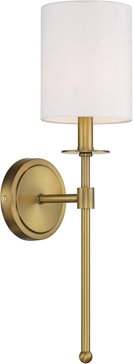 Elegant Natural Brass and White Fabric 20" Wall Sconce