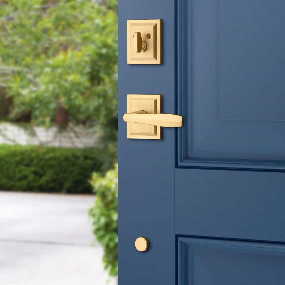 Baldwin Torrey Pines, Front Entry Handleset with Interior Lever, Featuring SmartKey Deadbolt Re-Key Technology and Microban Protection, in Satin Brass