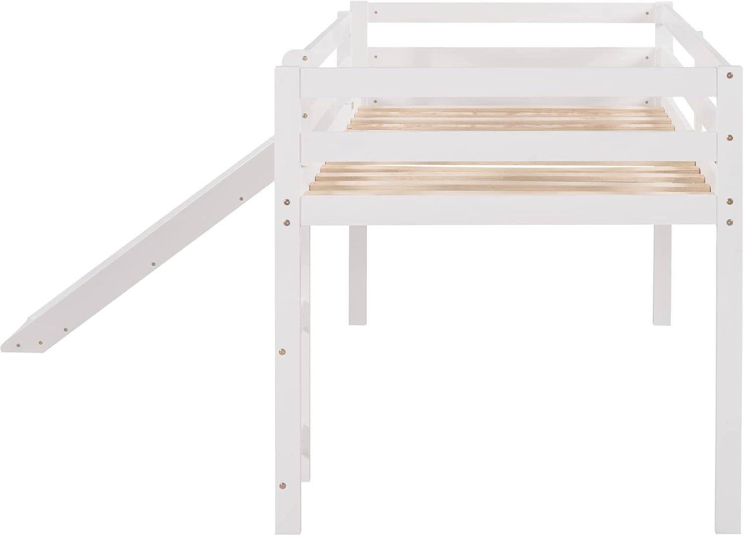 Harper & Bright Designs Kids Loft Bed with Slide,Twin Size Low Loft Beds for Girls Boys Solid Pine Wood Toddler Loft Bed with Ladder and Guard Rails,White