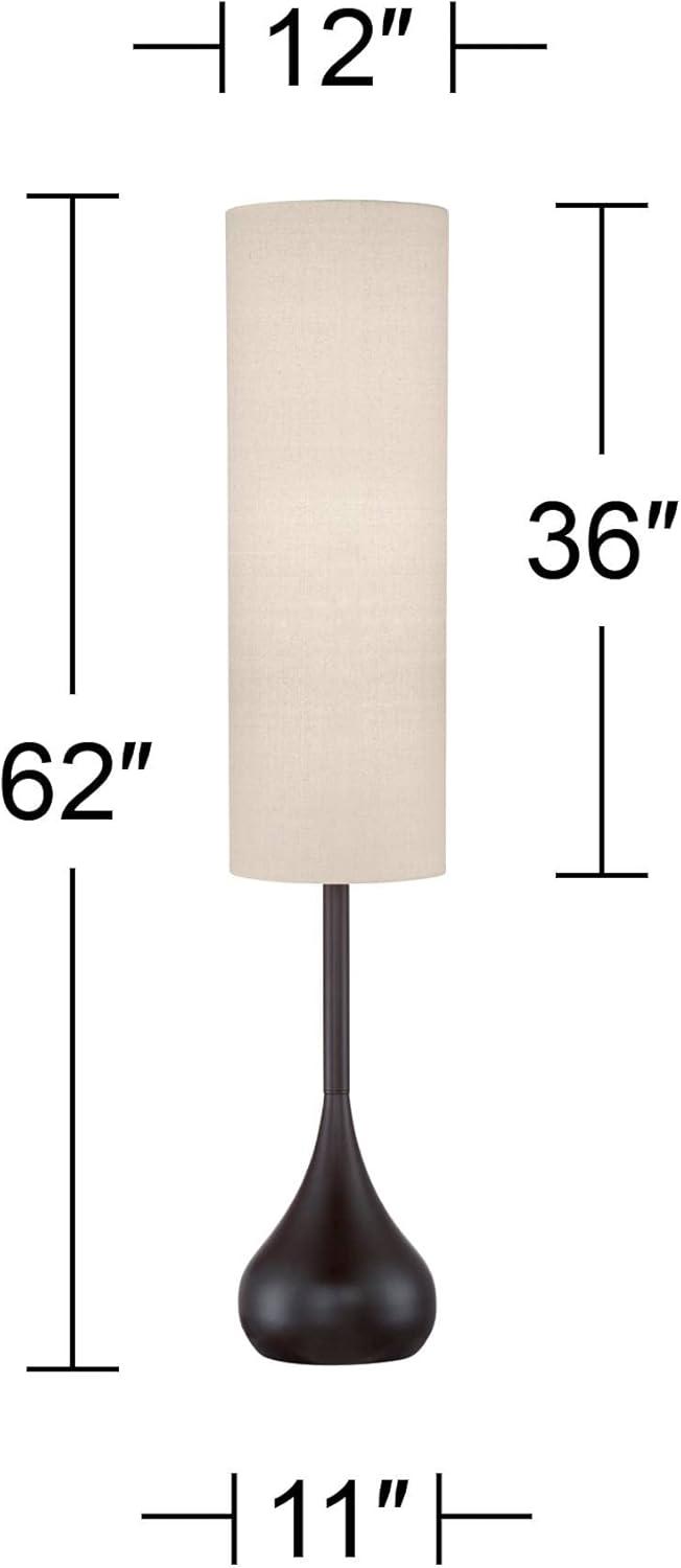 Possini Euro Design Mid Century Modern Floor Lamp 62" Tall Bronze Metal Droplet Off White Cream Cylinder Shade for Living Room Reading