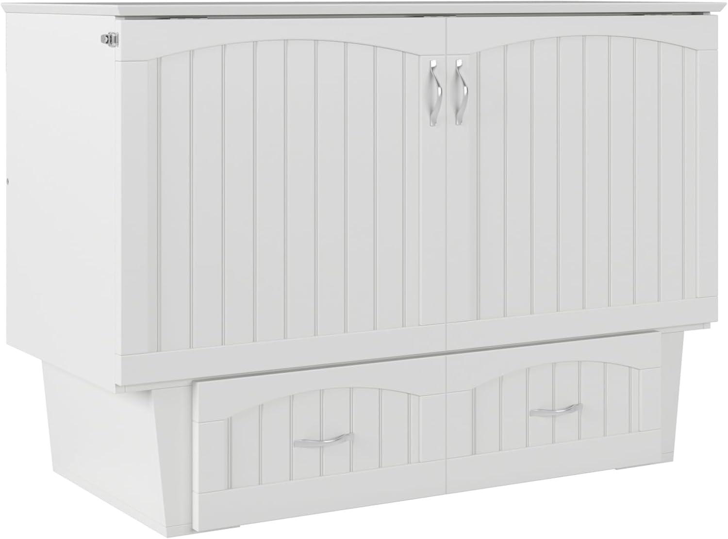 Nantucket Full Size Wood Murphy Bed Chest w/Mattress & Built-in Charger in White