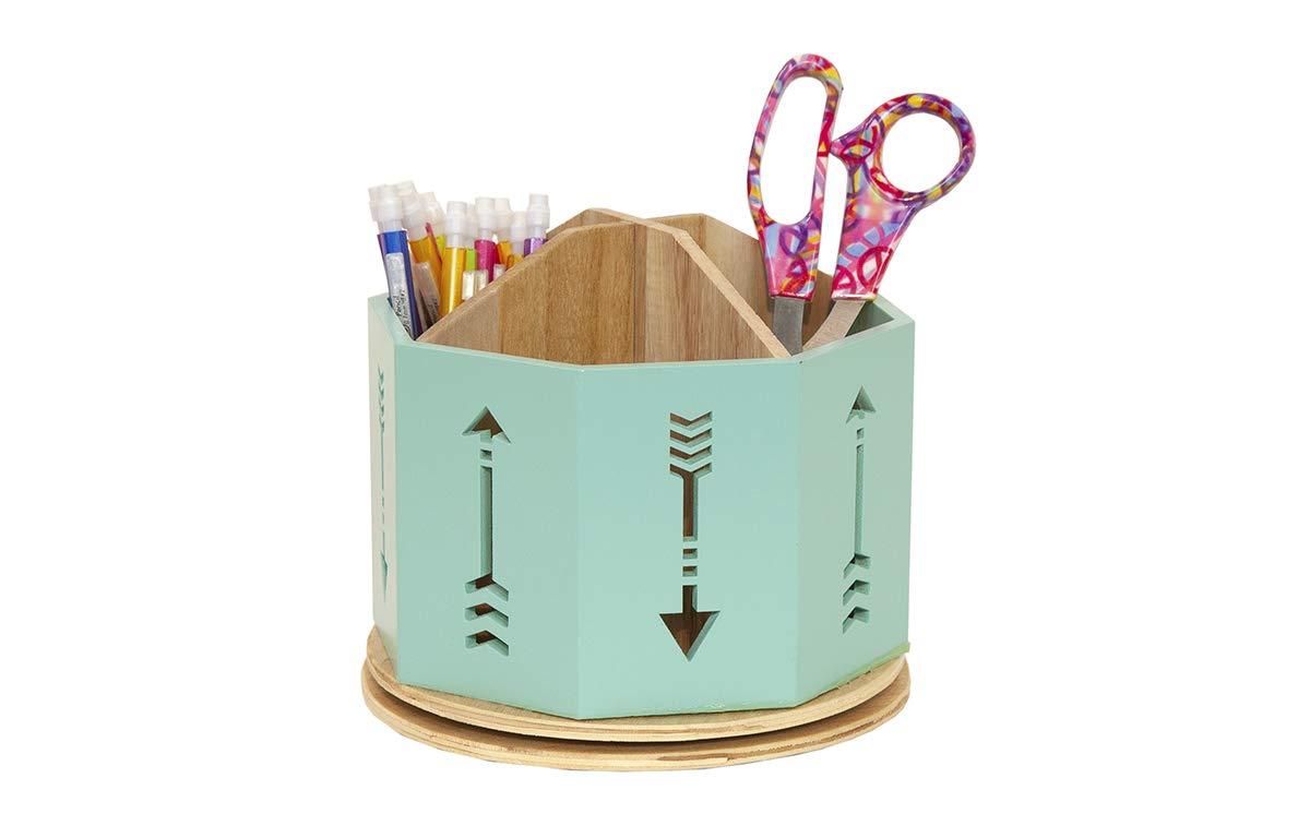 Green Wooden 4 Sections Rotating Organizer for Small Office Supplies