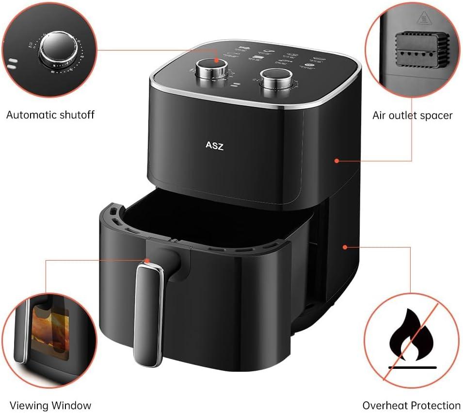 ASZ 5qt Air Fryer Compact Knob with Window 1400W Visual Basket 400℉ New Black