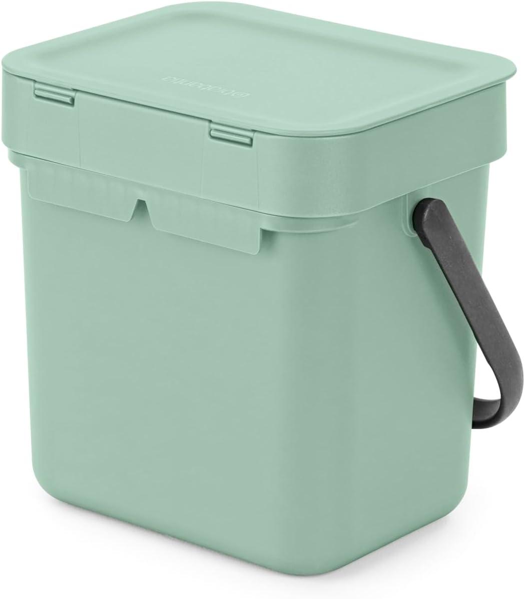 Jade Green Plastic Kitchen Compost Bin with Handle