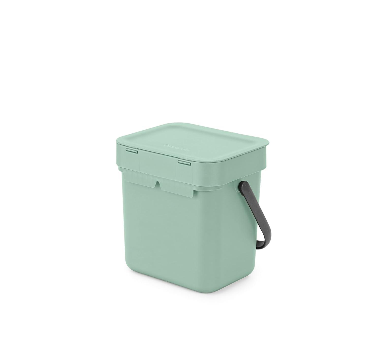 Jade Green Plastic Kitchen Compost Bin with Handle