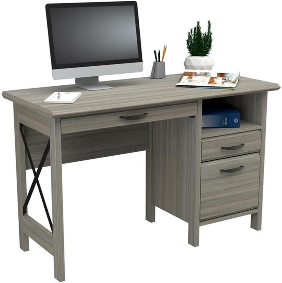 Inval America 2-Drawer Computer Desk with Keyboard Tray in Gray Smoke Oak