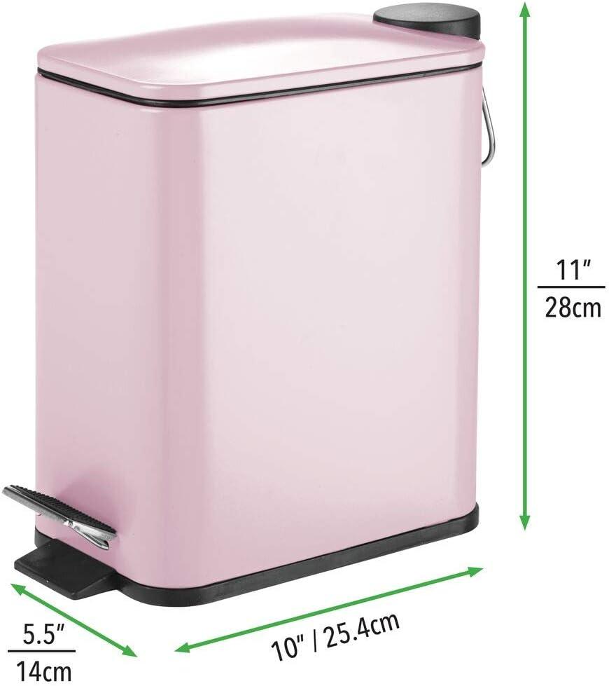 mDesign Slim Metal 1.3 Gallon Step Trash Can with Lid/Liner Bucket - Matte Blush