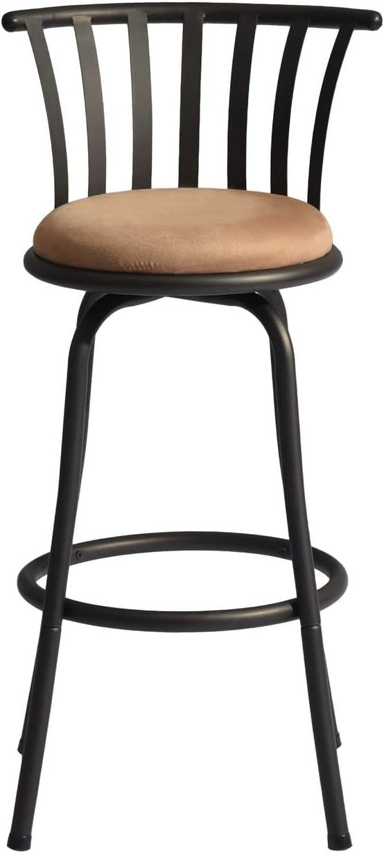 Camel Brown Metal Swivel Bar Stool with Microsuede Seat