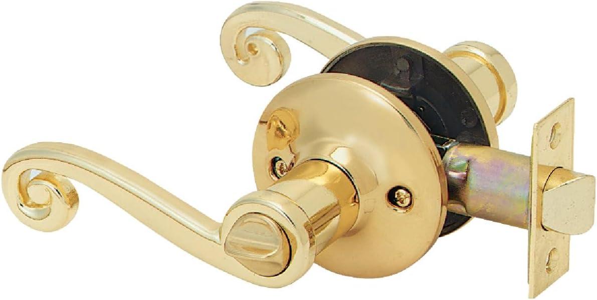 Polished Brass Scroll Privacy Lever Lockset for Bedroom and Bathroom