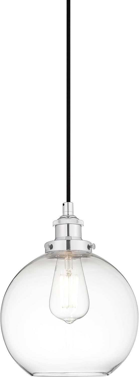 Large Chrome Glass Globe Pendant Light with LED Bulb
