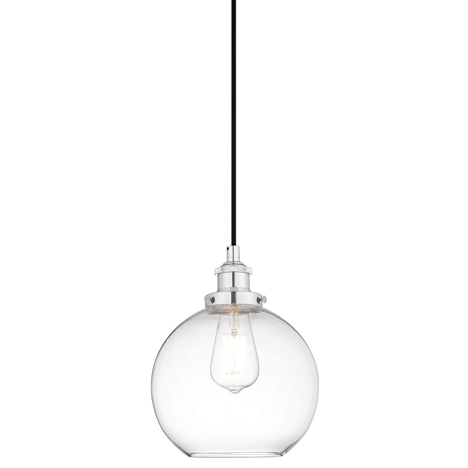 Large Chrome Glass Globe Pendant Light with LED Bulb