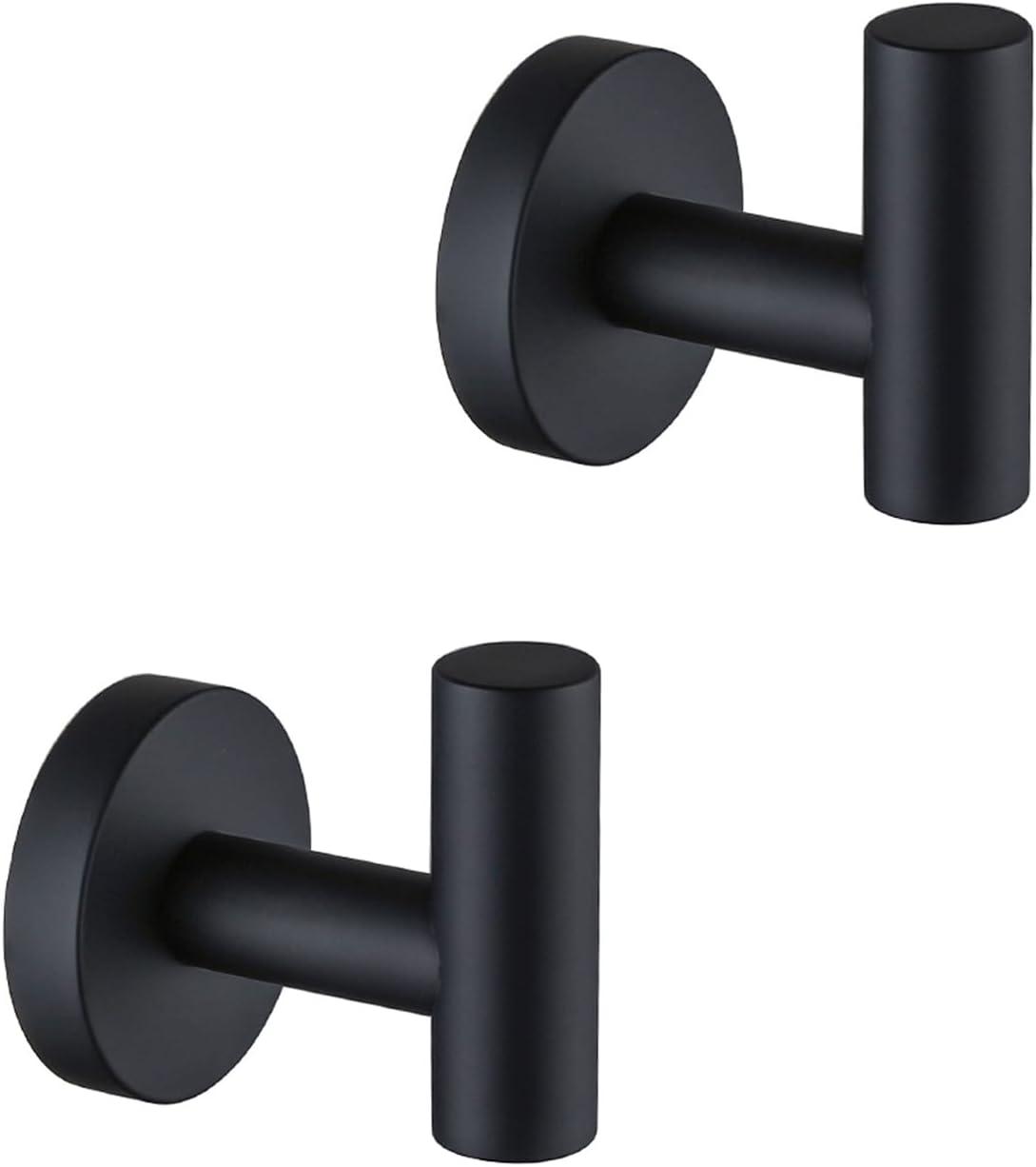 Paquete de 2 Ganchos para Toallas, Color Negro Mate SUS304, Abrigo de Acero Inoxidable, Gancho para Ropa, Gancho de Pared Moderno para Baño, Cocina, Garaje, Hotel, Montado en la Pared