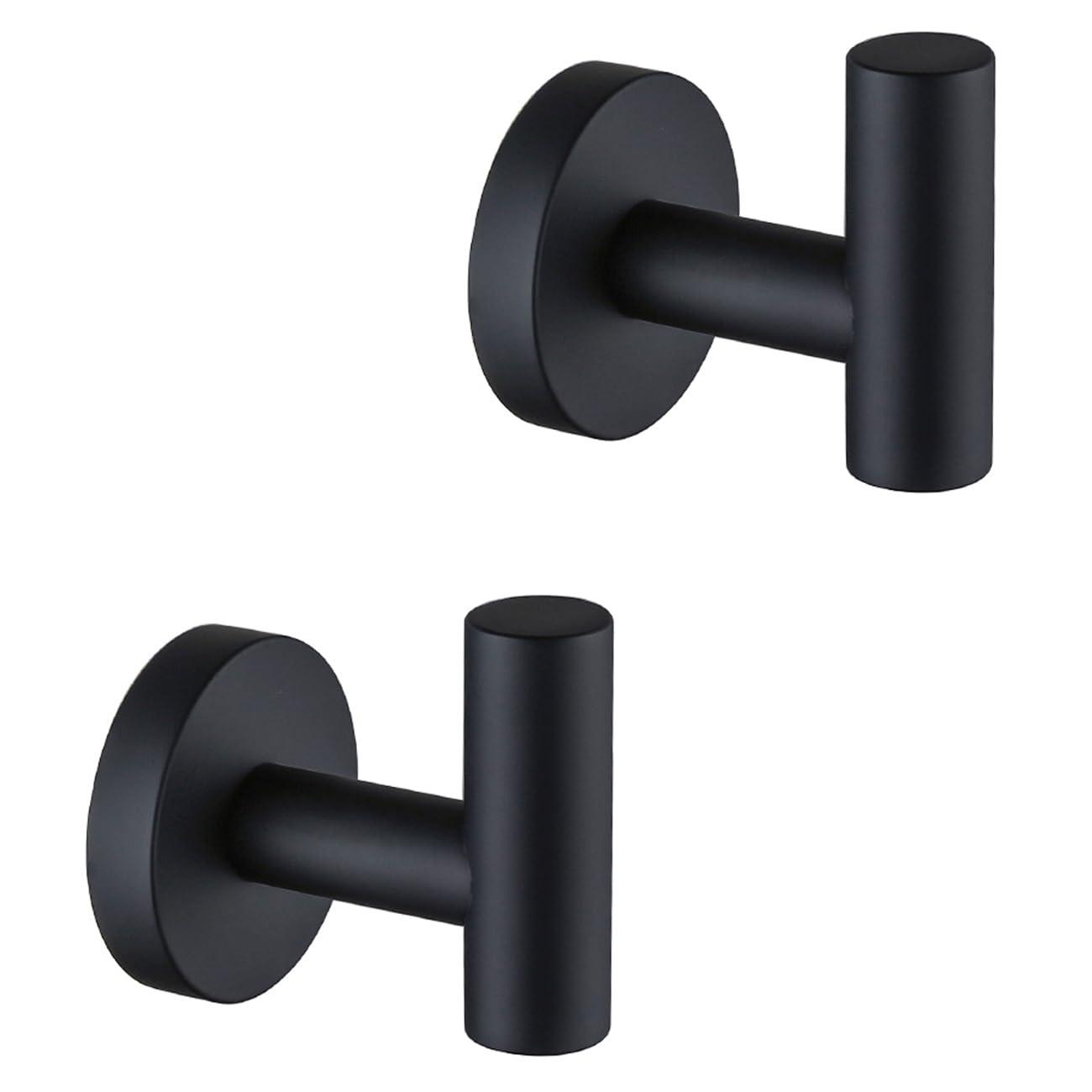 Paquete de 2 Ganchos para Toallas, Color Negro Mate SUS304, Abrigo de Acero Inoxidable, Gancho para Ropa, Gancho de Pared Moderno para Baño, Cocina, Garaje, Hotel, Montado en la Pared
