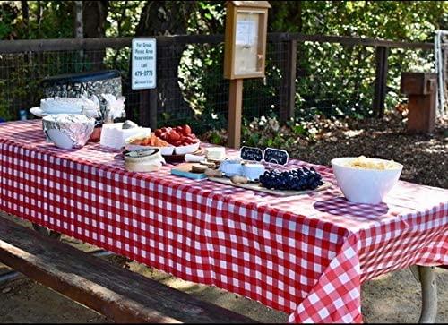Picnic Table Cover - 12 Pack Premium Rectangle Plastic Tablecloth - Red & White Checkered BBQ Plastic Table Cover - Gingham Checkerboard Disposable Plastic Tablecloth 54" x 108" Rectangle