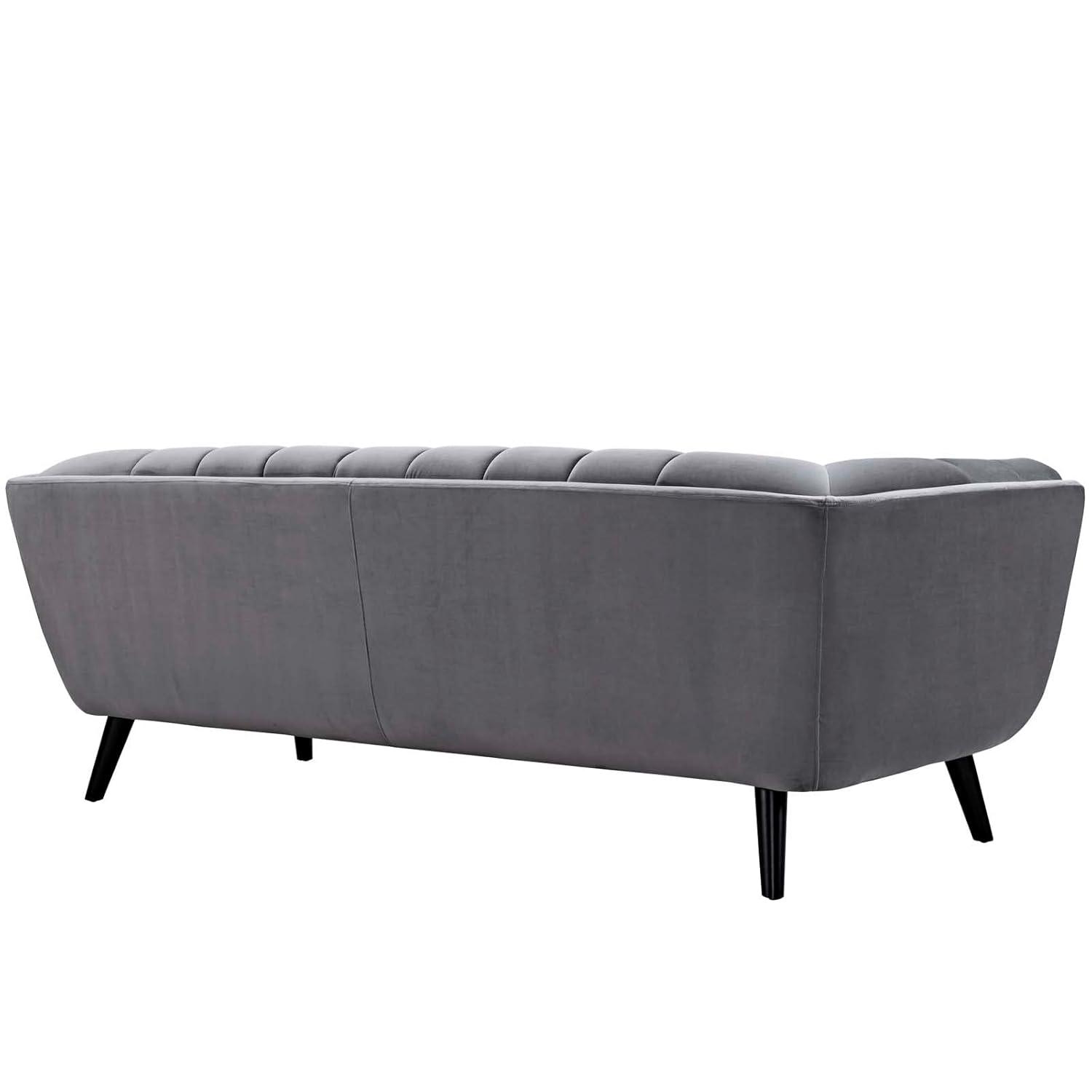 Elegant Gray Velvet Tufted Sofa with Track Arms