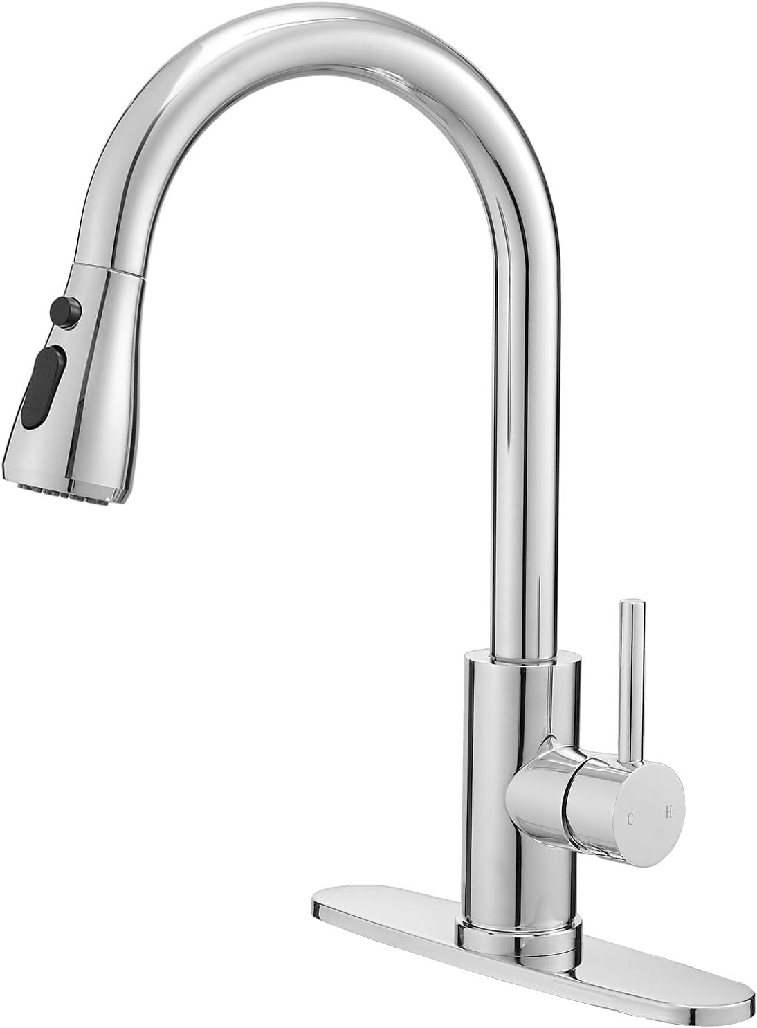 GAGALIFE Single Handle Pull Down Sprayer Kitchen Faucet High Arc Stainless Steel Faucet with 3-Function Sprayer JJL-CL-PT-SDP-C