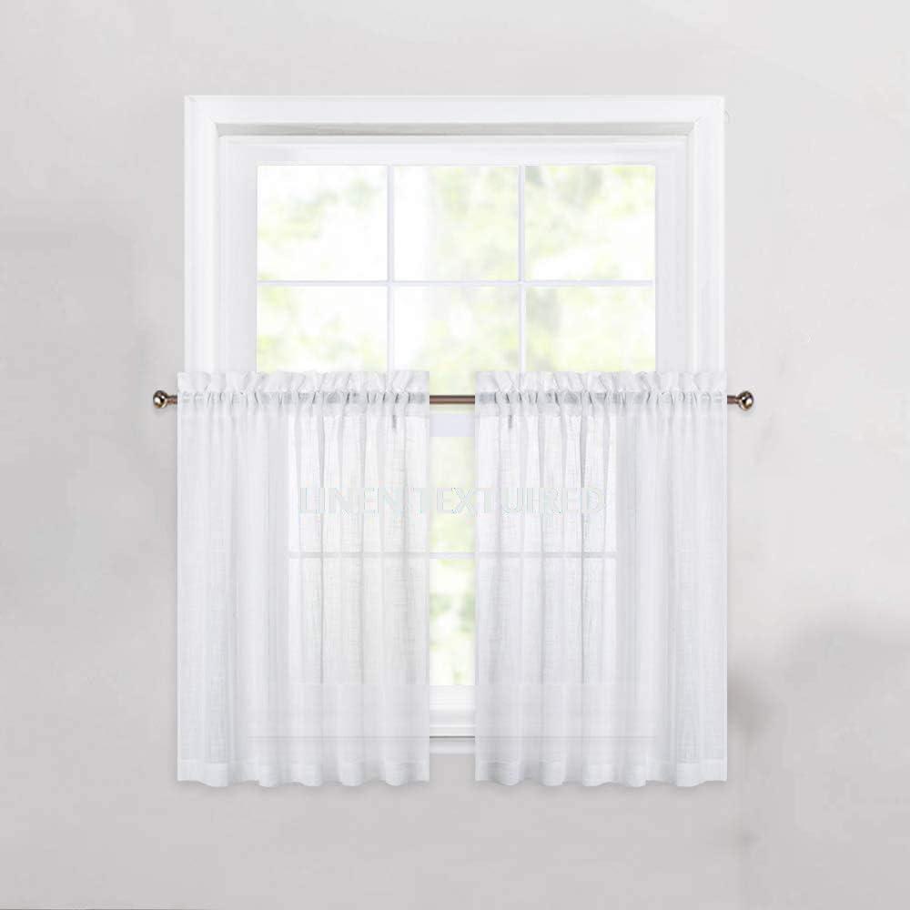 Cozynight White Sheer Tier Curtains 24 inch Length Linen Curtain Sheer Curtain Transparent Half Window Curtains Kitchen Tiers Bathroom Small Curtains Cafe Curtains Light Filtering Rod Pocket 2 Panels