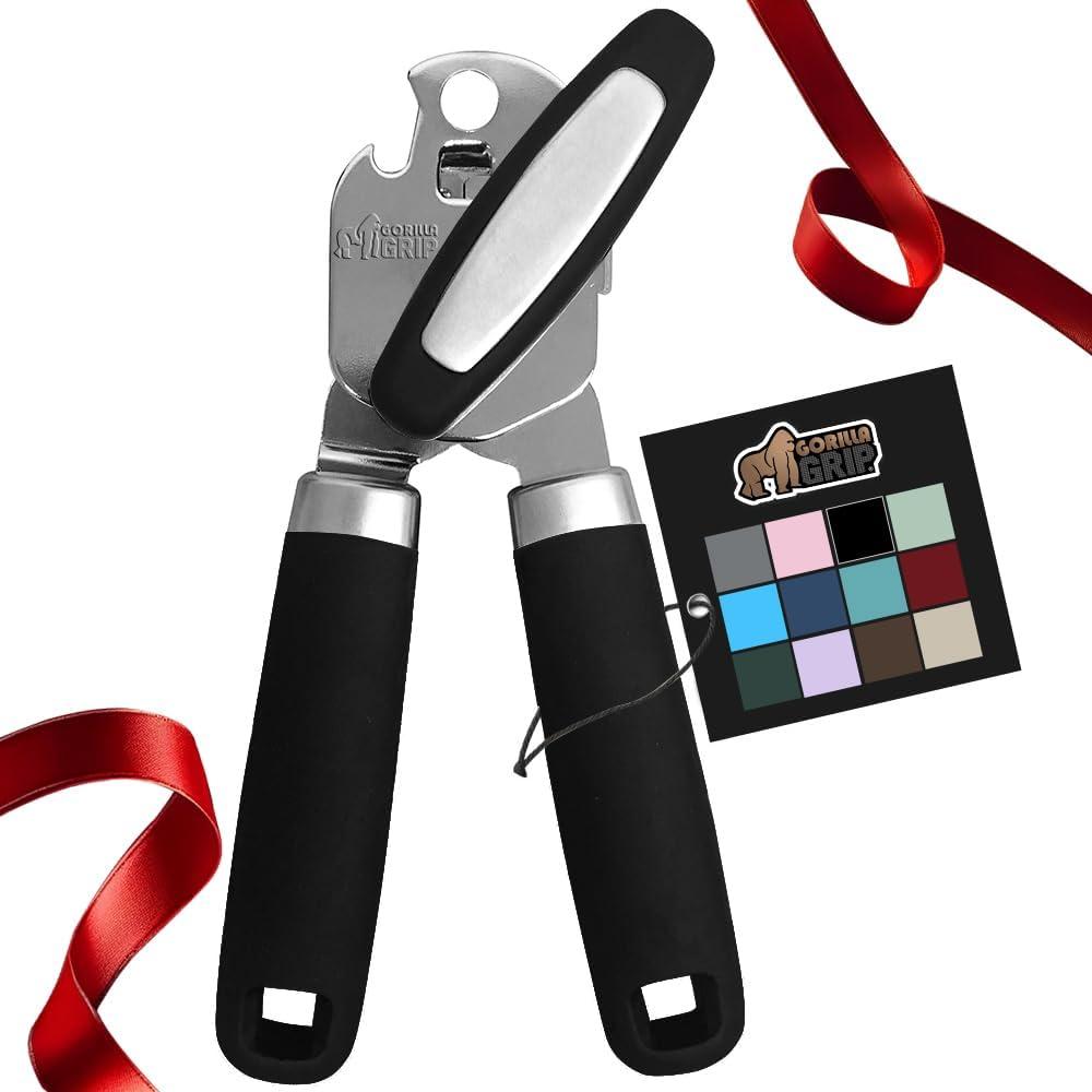 Gorilla Grip Black Stainless Steel Manual Can Opener with Soft Touch Handle