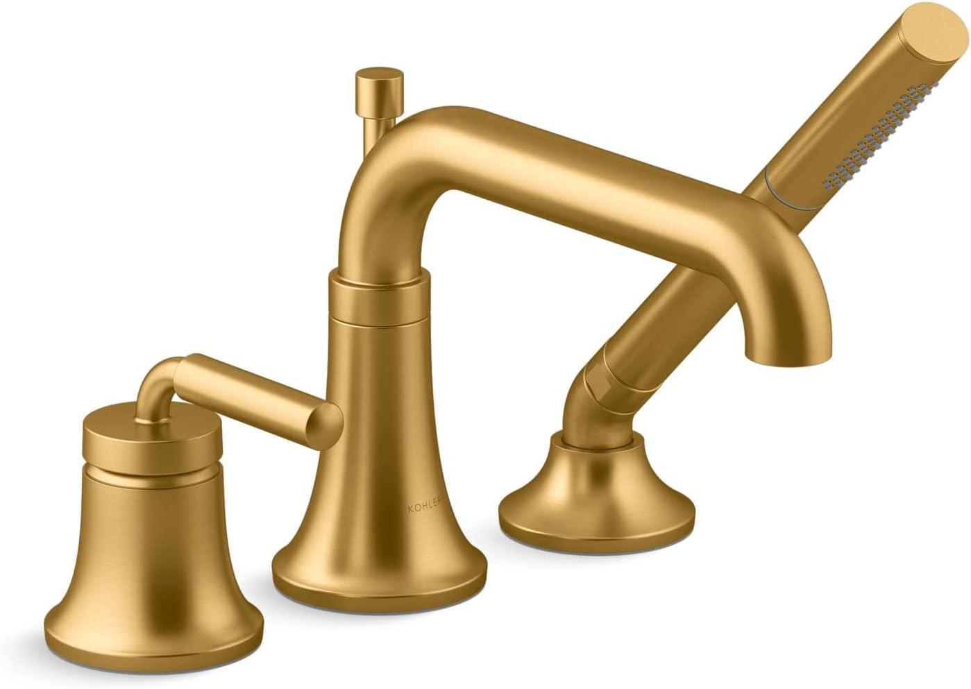 Vibrant Brushed Moderne Brass Deck-Mount Bath Faucet with Handshower