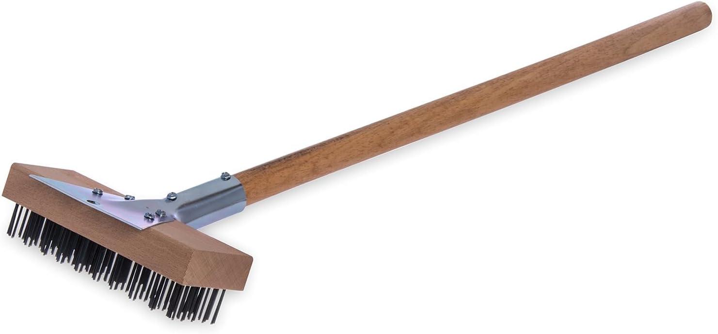 Carlisle Sparta Broiler Master Grill Brush and Scraper with Handle, Metal Bristles, 30", Natural Wood Handle