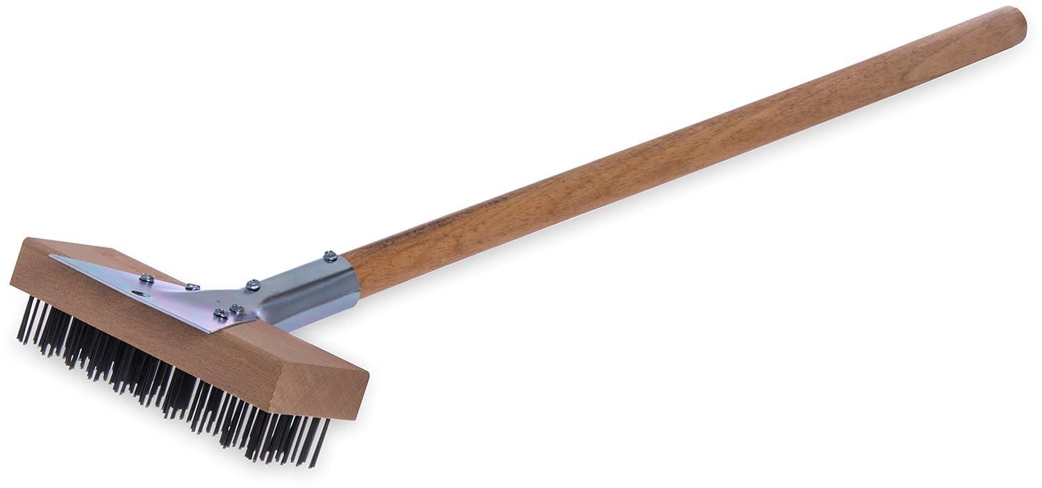 Carlisle Sparta Broiler Master Grill Brush and Scraper with Handle, Metal Bristles, 30", Natural Wood Handle
