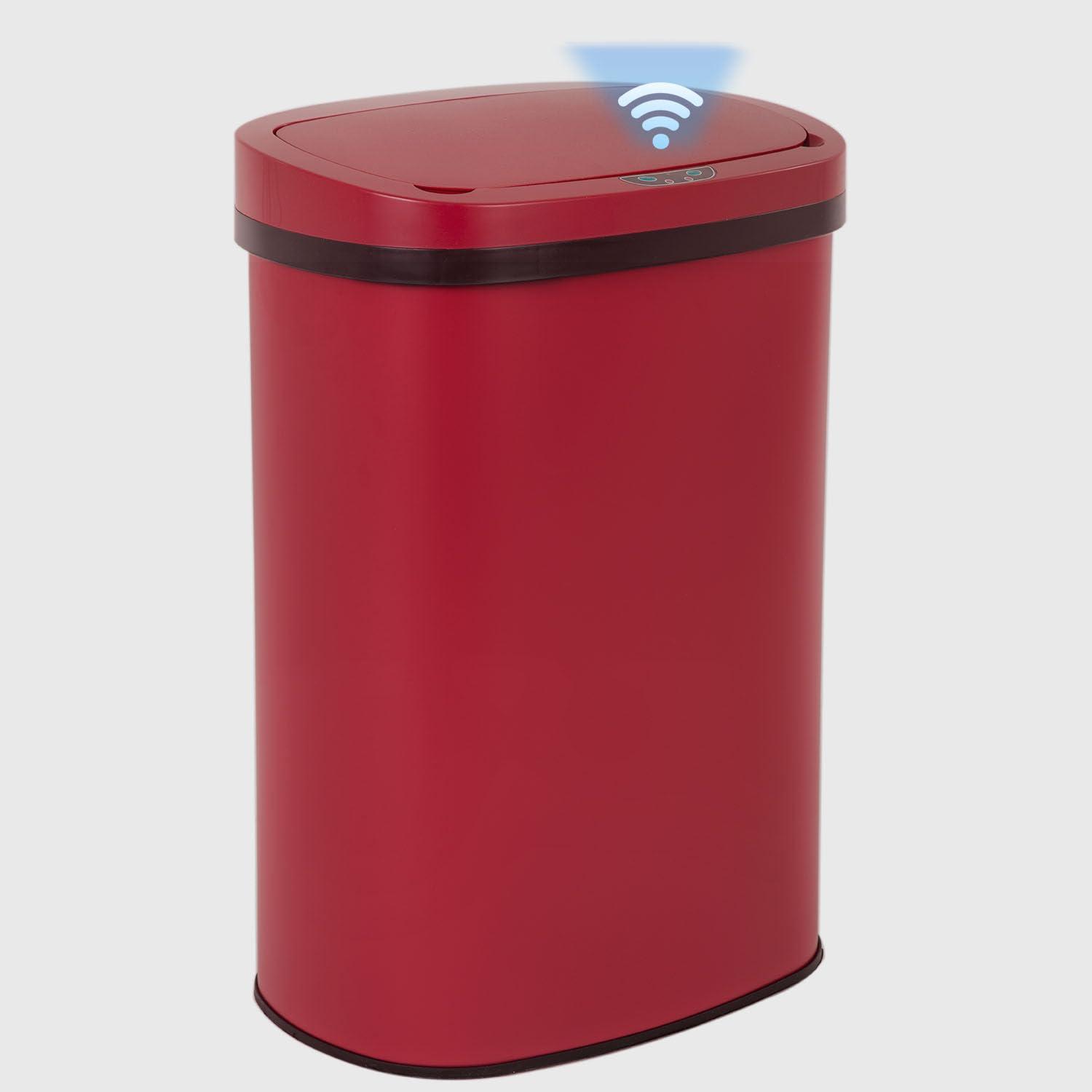 13 Gallon 50L Touch Automatic Stainless Steel Trash Can Garbage Can Metal Trash Bin with Lid for Kitchen Living Room Office Bathroom, Electronic Sensor Automatic Trash Can - Red