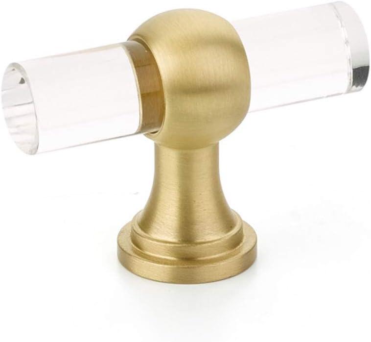 Satin Brass and Clear Acrylic T-Handle Knob