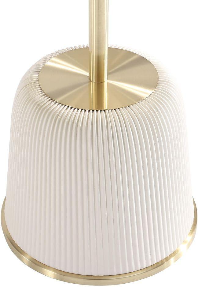 Manhattan Comfort Anderson Modern Leatherette Upholstered End Table with Gold Tabletop Cream: Round, No Assembly, Stainless Steel
