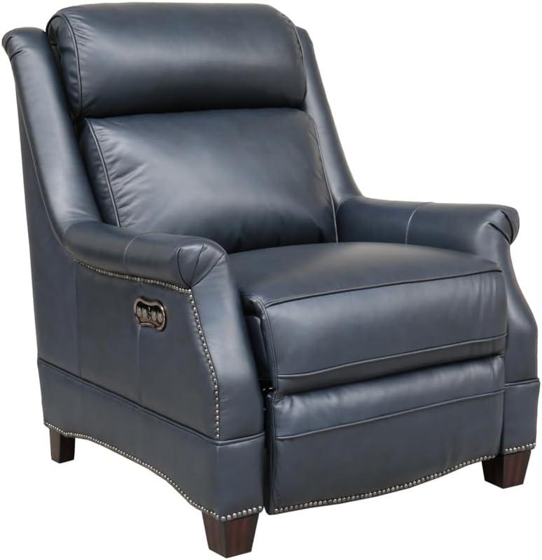 Shoreham Blue Leather Power Recliner with Nailhead Trim
