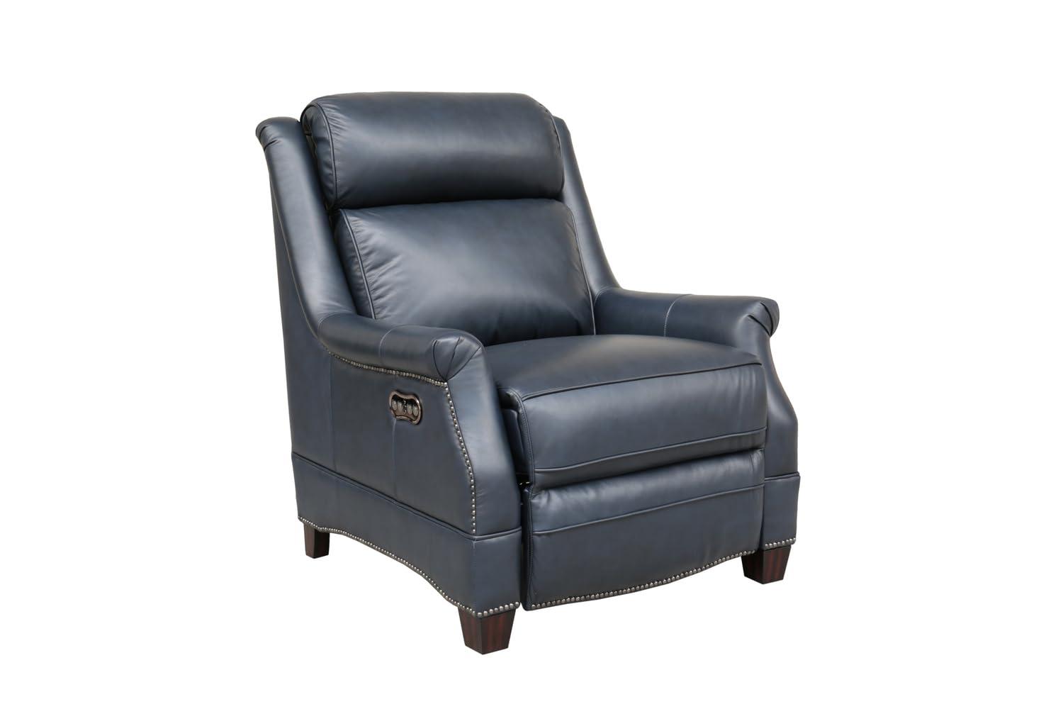Shoreham Blue Leather Power Recliner with Nailhead Trim