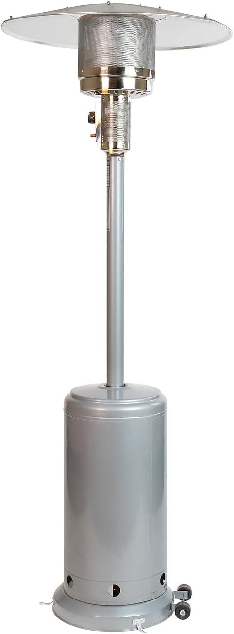 Flash Furniture Patio Outdoor Heating-Silver Stainless Steel 40,000 BTU Propane Heater with Wheels for Commercial & Residential Use-7.5 Feet Tall