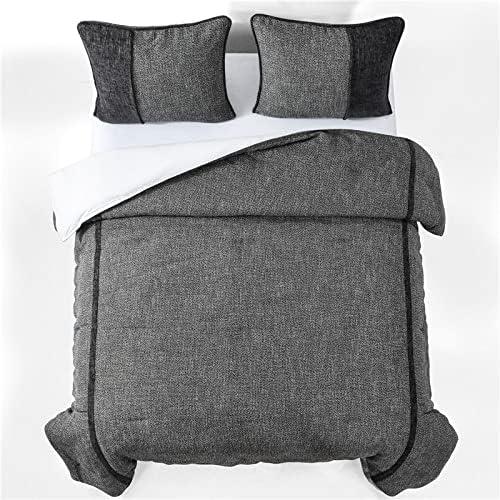 Hamilton Gray Chenille Traditional Modern Rustic 4 Piece Comforter Set