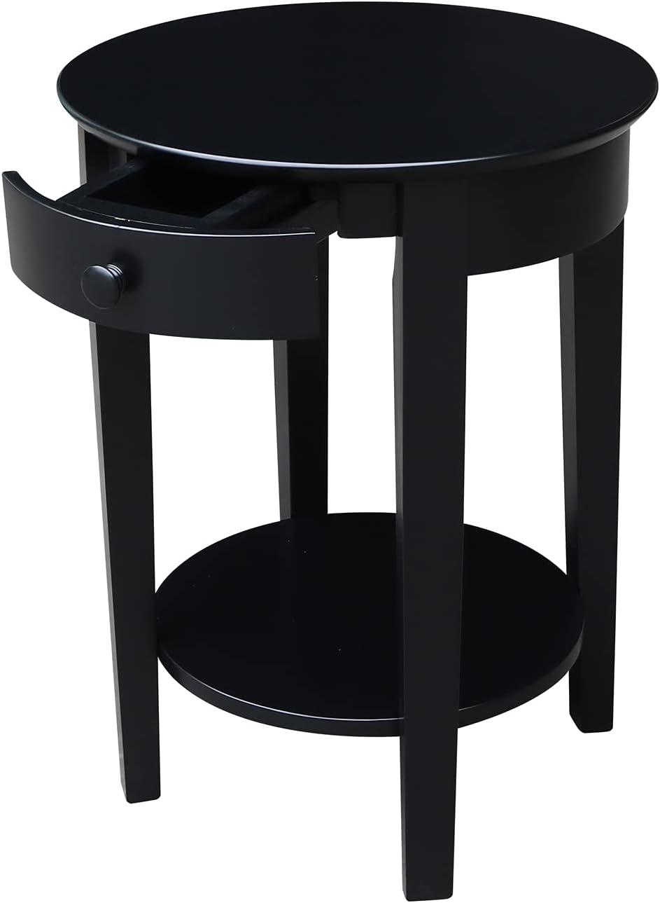 Phillips Accent Table with Drawer Black - International Concepts: Solid Parawood, Mid-Century Modern, Square Shape