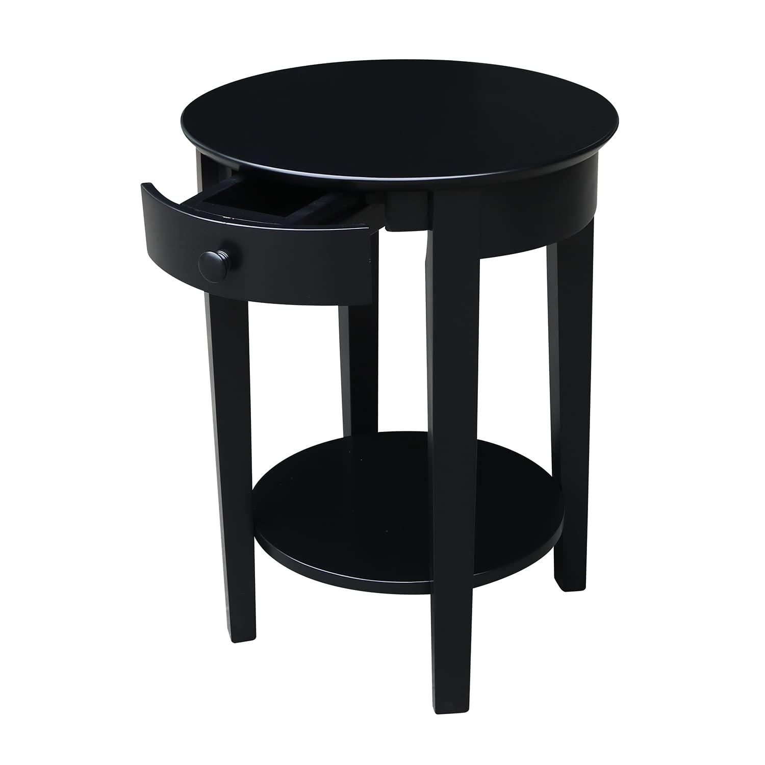 International Concepts Phillips Accent Table with Drawer Black: Solid Parawood, Mid-Century Modern, Square Shape
