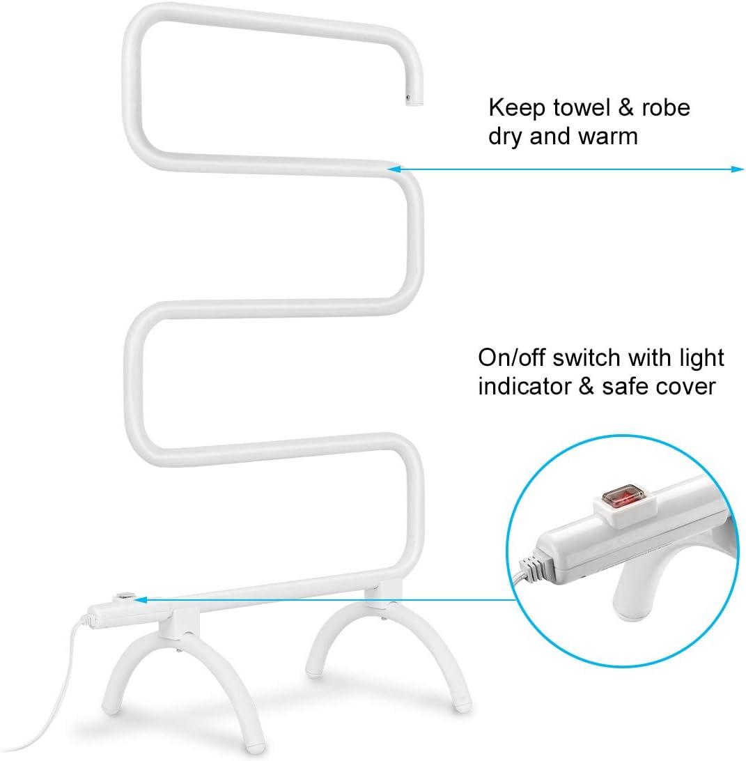 Tangkula Towel Warmer, Home Bathroom 100W Electric 5-Bar Towel Drying Rack, Freestanding and Wall Mounted Design Towel Hanger, Towel Heater, White (23"L x 13"W x 36"H)