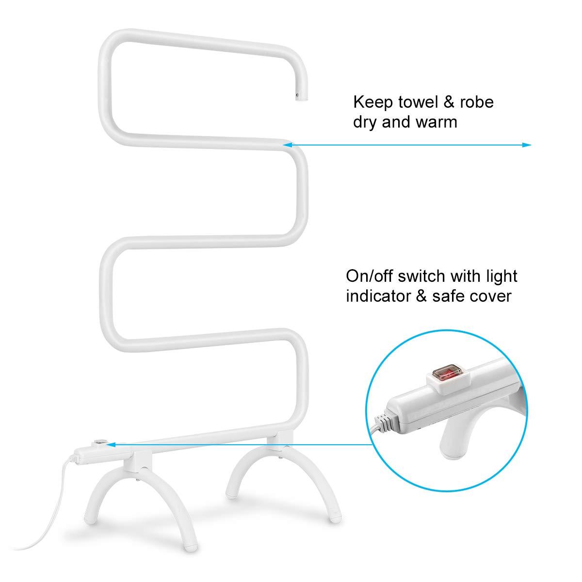 Tangkula Towel Warmer, Home Bathroom 100W Electric 5-Bar Towel Drying Rack, Freestanding and Wall Mounted Design Towel Hanger, Towel Heater, White (23"L x 13"W x 36"H)