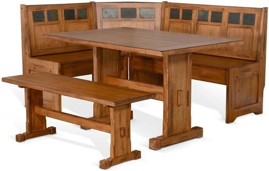 Pemberly Row 4-pieces Corner Dining Set/Breakfast Nook in Oak with Storage Space