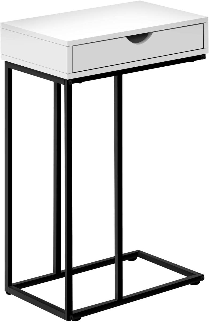 White and Black Metal C-Shaped Side Table with Storage Drawer